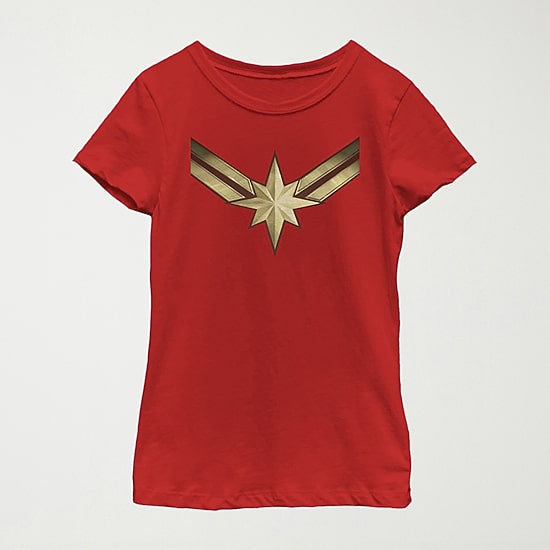 Little & Big Kid Girls Crew Neck Short Sleeve Regular Fit Captain Marvel Marvel Graphic T-Shirt