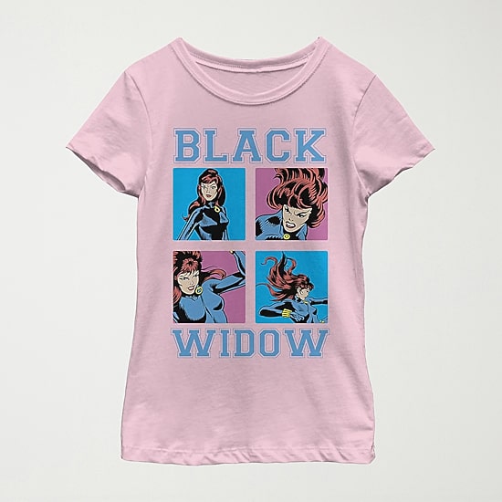 Black Widow Little & Big Kid Girls Crew Neck Short Sleeve Regular Fit Marvel Graphic T-Shirt