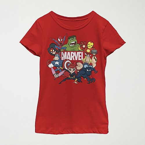 Little & Big Kid Girls Crew Neck Short Sleeve Regular Fit Marvel Graphic T-Shirt, Large, Red