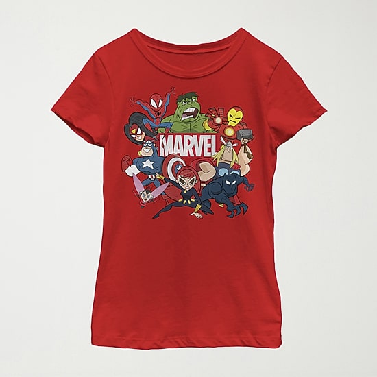 Little & Big Kid Girls Crew Neck Short Sleeve Regular Fit Marvel Graphic T-Shirt