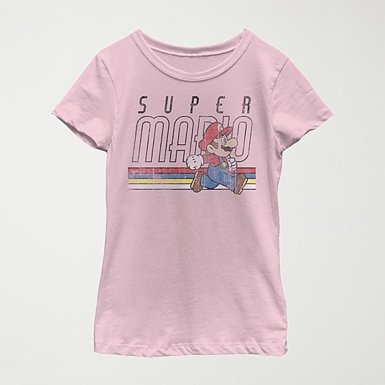 Little & Big Kid Girls Crew Neck Short Sleeve Regular Fit Super Mario Graphic T-Shirt