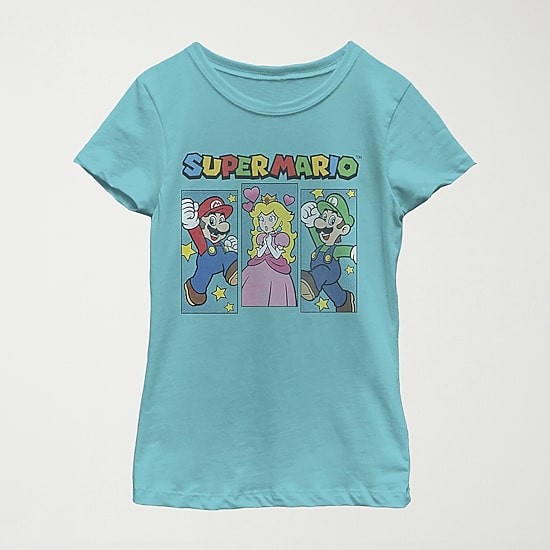 Little & Big Kid Girls Crew Neck Short Sleeve Regular Fit Super Mario Graphic T-Shirt