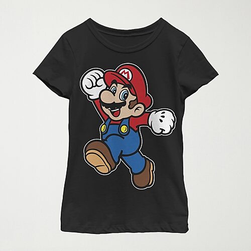 Little & Big Kid Girls Crew Neck Short Sleeve Regular Fit Super Mario Graphic T-Shirt, Medium, Black