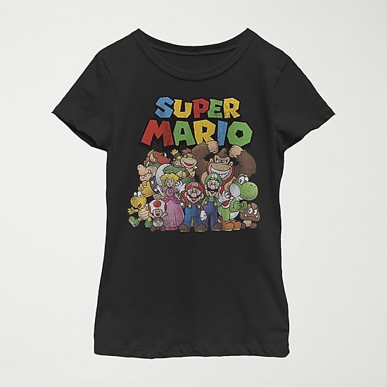 Little & Big Kid Girls Crew Neck Short Sleeve Regular Fit Super Mario Graphic T-Shirt
