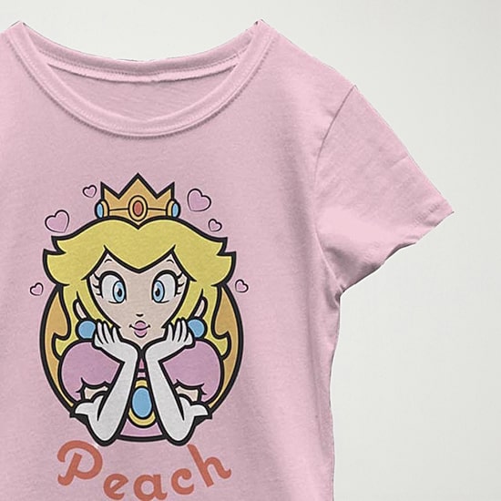 Princess Peach Little & Big Kid Girls Crew Neck Short Sleeve Slim Fit Super Mario Graphic T-Shirt