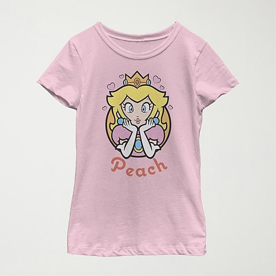 Princess Peach Little & Big Kid Girls Crew Neck Short Sleeve Slim Fit Super Mario Graphic T-Shirt