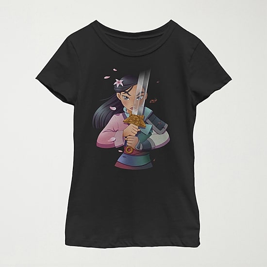Disney Little & Big Girls Mulan Portrait Crew Neck Short Sleeve Graphic T-Shirt