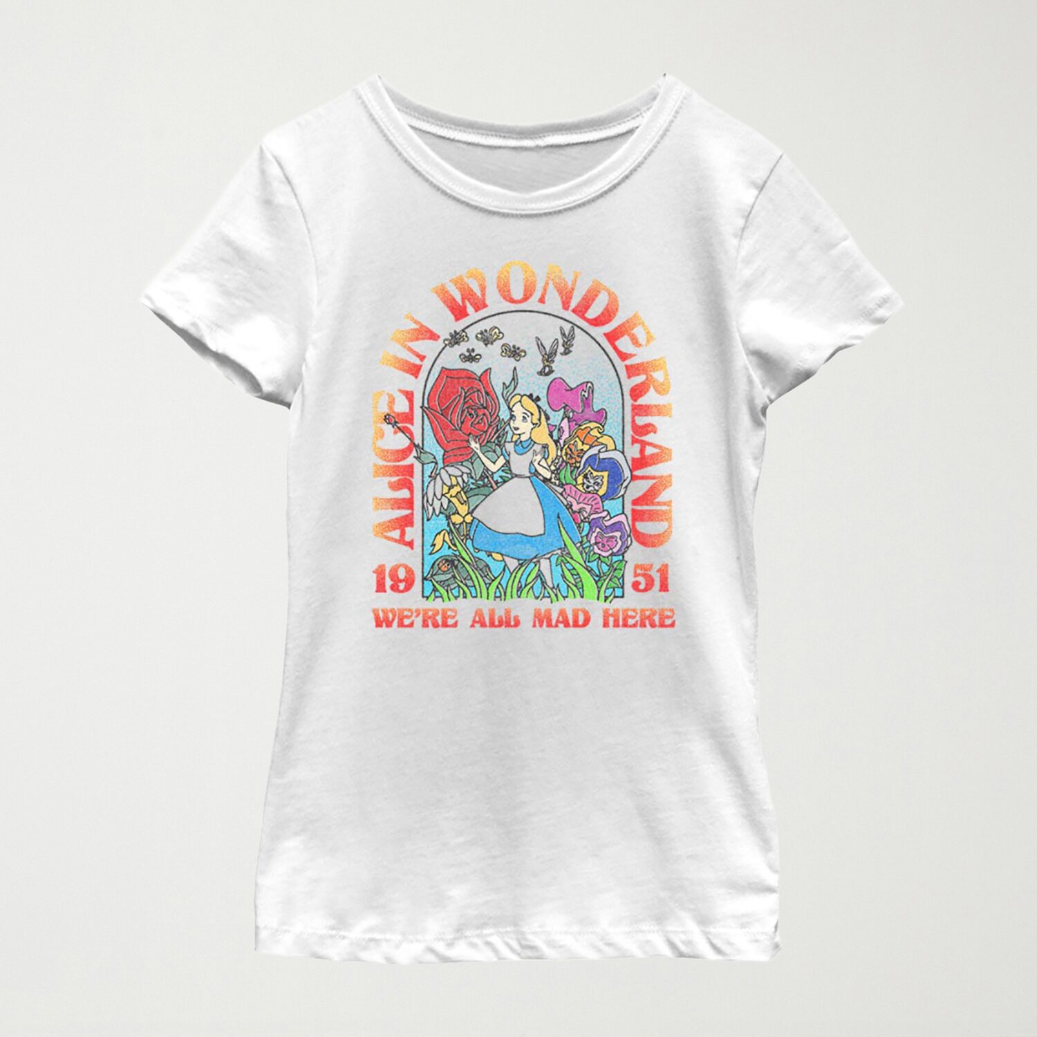 Disney Little & Big Kid Girls Crew Neck Short Sleeve Slim Fit Alice Wonderland Graphic T-Shirt