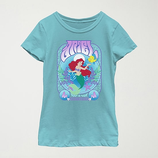 Disney Little & Big Kid Girls Crew Neck Short Sleeve Slim Fit Ariel Princess The Little Mermaid Graphic T-Shirt