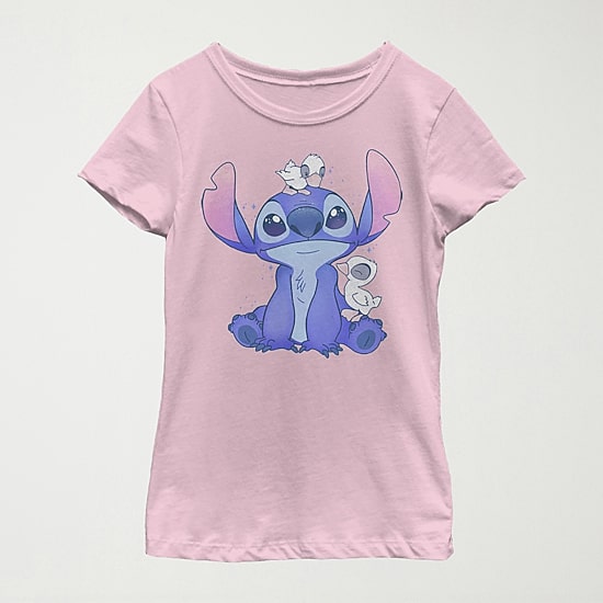Disney Little & Big Kid Girls Crew Neck Short Sleeve Slim Fit Lilo & Stitch Graphic T-Shirt