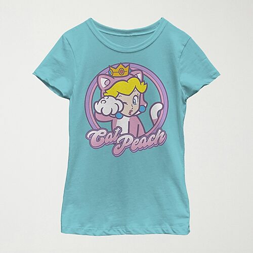 Princess Peach Little & Big Kid Girls Crew Neck Short Sleeve Slim Fit Super Mario Graphic T-Shirt, X-large, Green