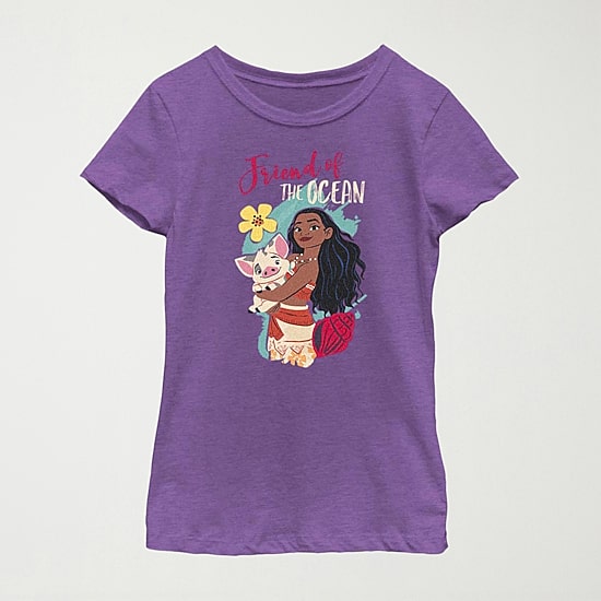Disney Little & Big Kid Girls Crew Neck Short Sleeve Regular Fit Moana Graphic T-Shirt