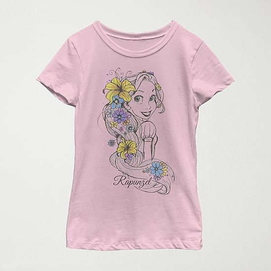 Disney Little & Big Kid Girls Crew Neck Short Sleeve Regular Fit Rapunzel Graphic T-Shirt