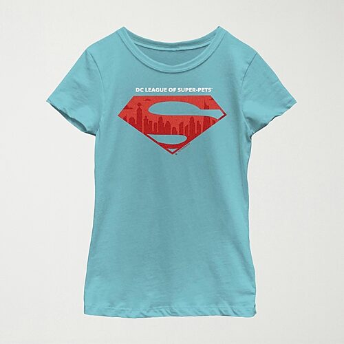 Super-Pets Little & Big Kid Girls Crew Neck Short Sleeve Regular Fit DC Comics Graphic T-Shirt, Large, Blue
