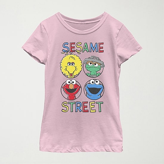 Little & Big Kid Girls Crew Neck Short Sleeve Regular Fit Sesame Street Graphic T-Shirt