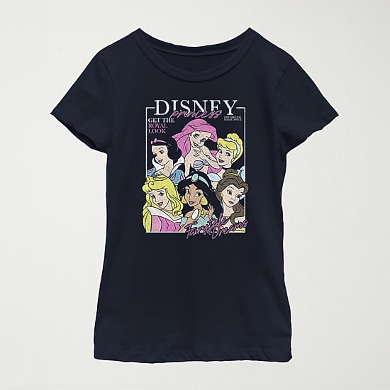 Disney Little & Big Kid Girls Crew Neck Short Sleeve Regular Fit Princess Graphic T-Shirt