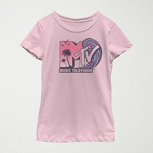 Little & Big Kid Girls Crew Neck Short Sleeve Regular Fit MTV Graphic T-Shirt, Medium, Pink