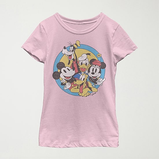 Little & Big Kid Girls Crew Neck Short Sleeve Slim Fit Mickey and Friends Mickey Mouse Minnie Mouse Graphic T-Shirt