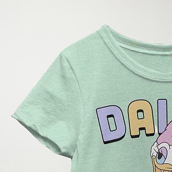 Daisy Little & Big Kid Girls Crew Neck Short Sleeve Slim Fit Mickey and Friends Mickey Mouse Minnie Mouse Graphic T-Shirt