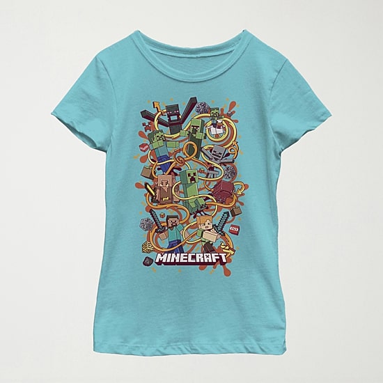 Little & Big Kid Girls Crew Neck Short Sleeve Regular Fit Minecraft Graphic T-Shirt
