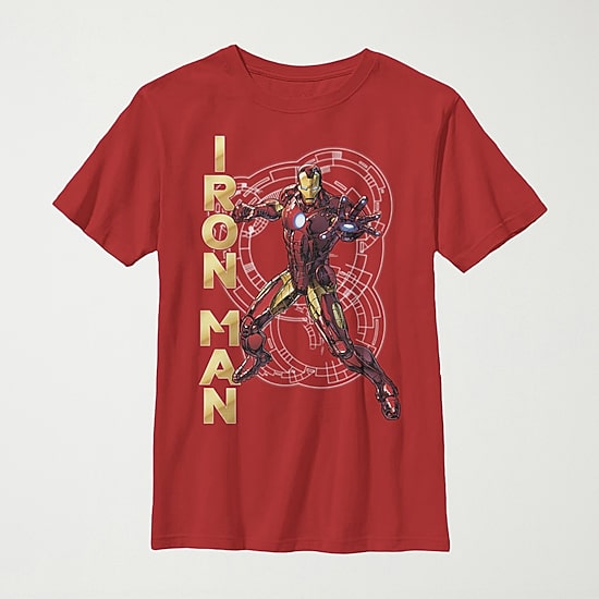 Little & Big Kid Boys Crew Neck Short Sleeve Regular Fit Iron Man Marvel Graphic T-Shirt
