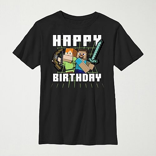 Little & Big Kid Boys Crew Neck Short Sleeve Slim Fit Minecraft Graphic T-Shirt, Large, Black