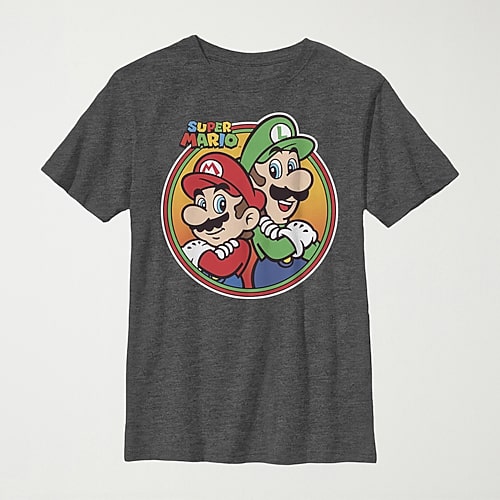 Little & Big Kid Boys Crew Neck Short Sleeve Slim Fit Super Mario Graphic T-Shirt, Large, Gray