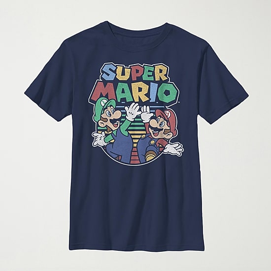 Little & Big Kid Boys Crew Neck Short Sleeve Slim Fit Super Mario Graphic T-Shirt