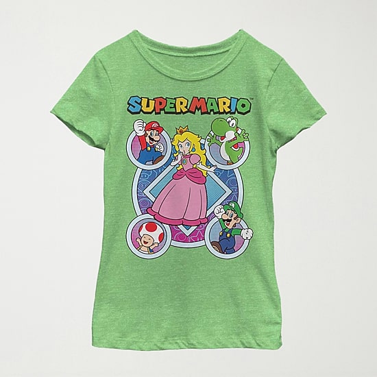 Little & Big Kid Girls Crew Neck Short Sleeve Regular Fit Super Mario Graphic T-Shirt