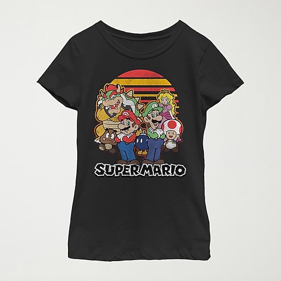 Little & Big Kid Girls Crew Neck Short Sleeve Regular Fit Super Mario Graphic T-Shirt