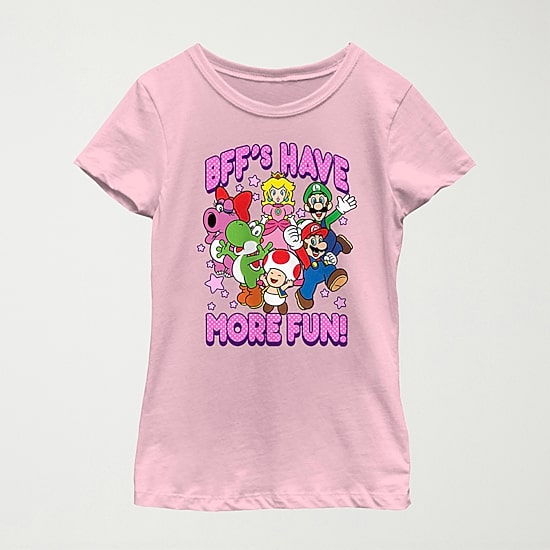 Little & Big Kid Girls Crew Neck Short Sleeve Regular Fit Super Mario Graphic T-Shirt