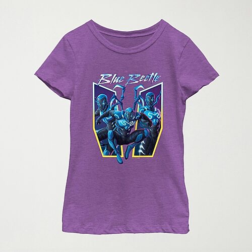 Little & Big Kid Girls Round Neck Short Sleeve Regular Fit Blue Beetle Graphic T-Shirt, Large, Purple