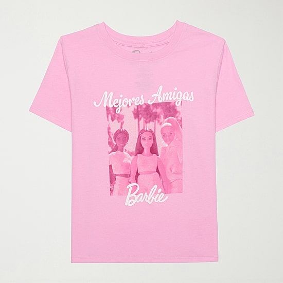 Little & Big Kid Girls Crew Neck Short Sleeve Regular Fit Barbie Graphic T-Shirt
