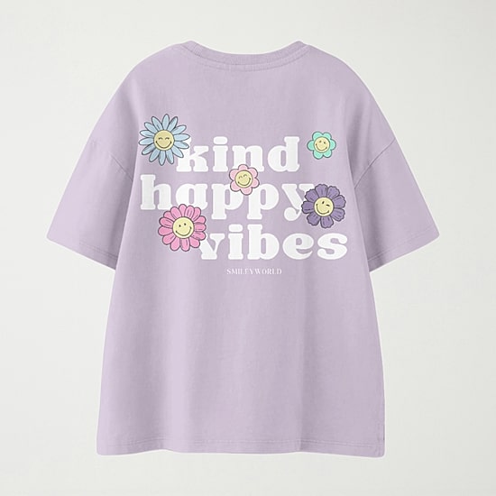Smiley Big Kid Girls Crew Neck Short Sleeve Regular Fit Graphic T-Shirt
