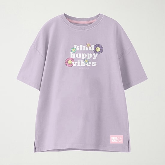 Smiley Big Kid Girls Crew Neck Short Sleeve Regular Fit Graphic T-Shirt
