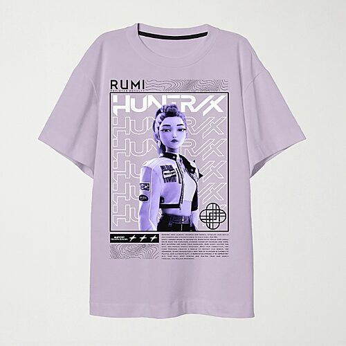 Rumi Big Kid Girls Crew Neck Short Sleeve Oversized KPOP Demon Hunters Graphic T-Shirt, Large (14), Purple