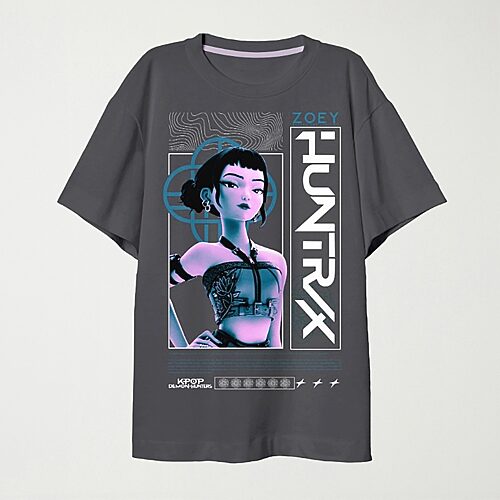 Zoey Big Kid Girls Crew Neck Short Sleeve Oversized KPOP Demon Hunters Graphic T-Shirt, X-large (16), Black
