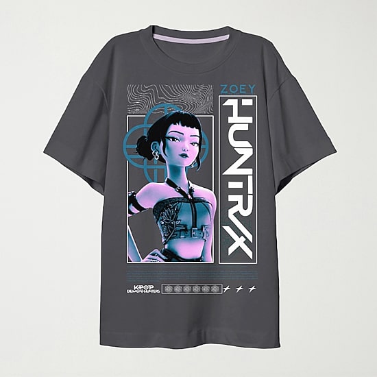 Zoey Big Kid Girls Crew Neck Short Sleeve Oversized KPop Demon Hunters Graphic T-Shirt