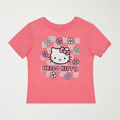 Little & Big Kid Girls Round Neck Short Sleeve Regular Fit Hello Kitty Graphic T-Shirt, Large (14), Pink