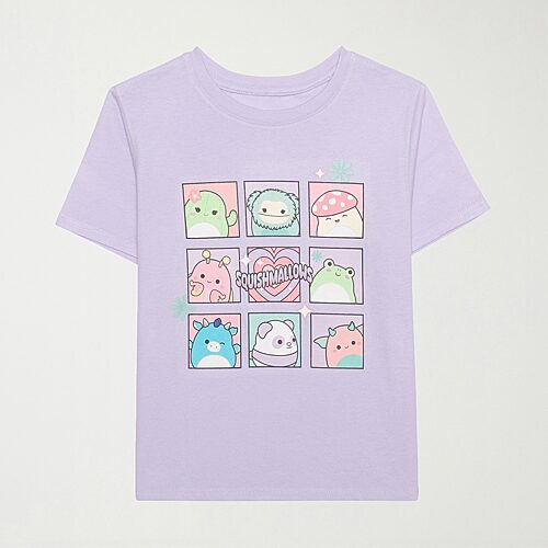 Little & Big Kid Girls Crew Neck Short Sleeve Regular Fit Squishmallows Graphic T-Shirt, Medium (10-12), Purple