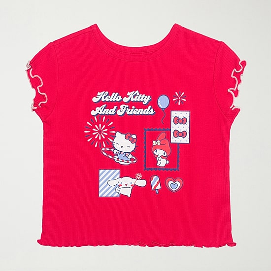 Little & Big Kid Girls Round Neck Short Sleeve Regular Fit Hello Kitty Graphic T-Shirt