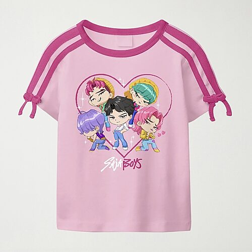 Saja Boys Big Kid Girls Round Neck Short Sleeve Regular Fit KPOP Demon Hunters Graphic T-Shirt, X-large (16), Pink