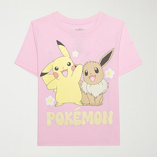 Little & Big Kid Girls Crew Neck Short Sleeve Regular Fit Pokemon Graphic T-Shirt, Small (7-8), Pink