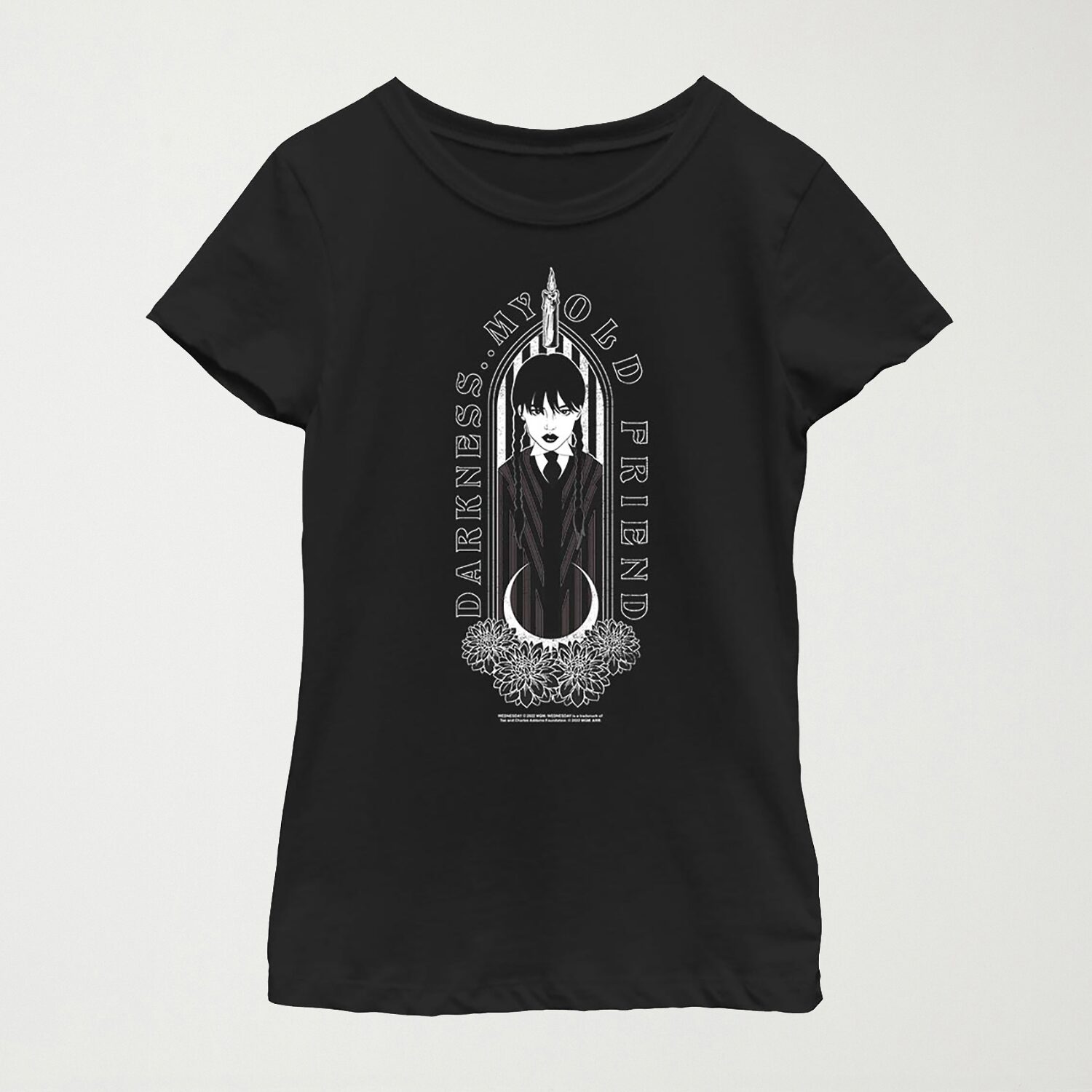 Little & Big Kid Girls Crew Neck Short Sleeve Regular Fit Wednesday Addams Graphic T-Shirt