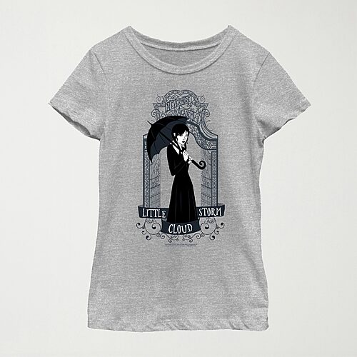 Little & Big Kid Girls Crew Neck Short Sleeve Regular Fit Wednesday Addams Graphic T-Shirt, Medium, Gray