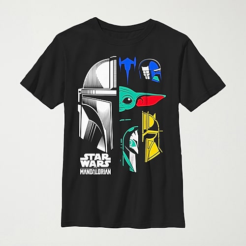 Mandalorian Little & Big Kid Boys Crew Neck Short Sleeve Regular Fit Star Wars Graphic T-Shirt, Small, Black