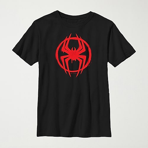 Spider-Man: Across The Spider-Verse Little & Big Kid Boys Crew Neck Short Sleeve Regular Fit Spiderman Graphic T-Shirt, Small, Black
