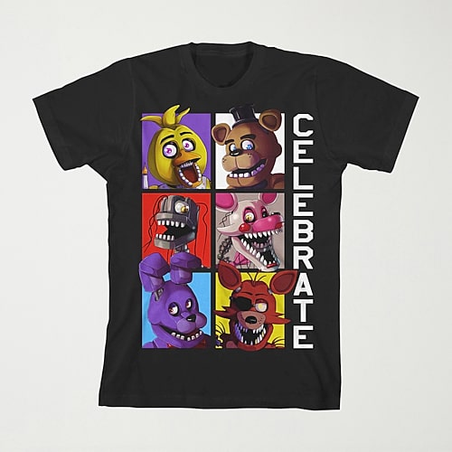 Little & Big Kid Boys Crew Neck Short Sleeve Loose Fit Five Nights at Freddys Graphic T-Shirt, X-large, Black