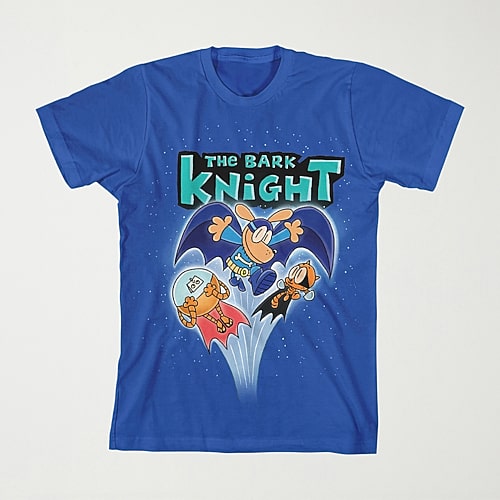 Bark Knight Little & Big Kid Boys Crew Neck Short Sleeve Loose Fit Dog Man Graphic T-Shirt, Large, Blue
