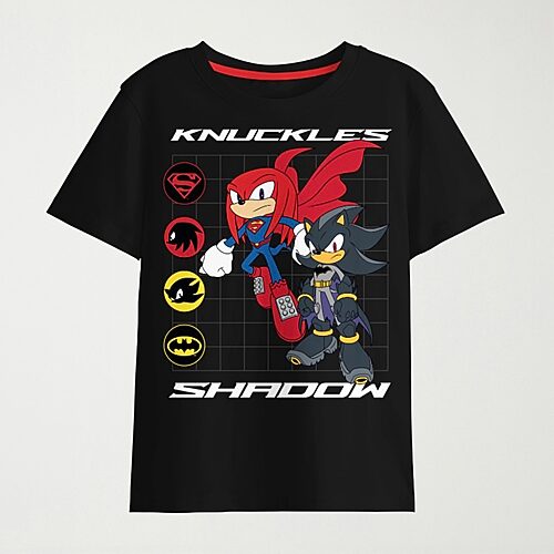 Knuckles Shadow Little & Big Kid Boys Crew Neck Short Sleeve Regular Fit Sonic the Hedgehog Graphic T-Shirt, Medium (10-12), Black
